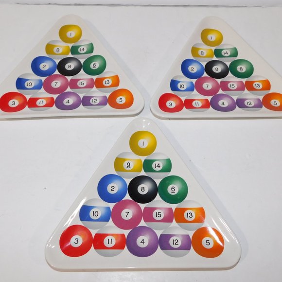 Set of 3 Luminarc Pool Ball Triangle Rack Em Up Side appetizer snack  Plates - Picture 5 of 5